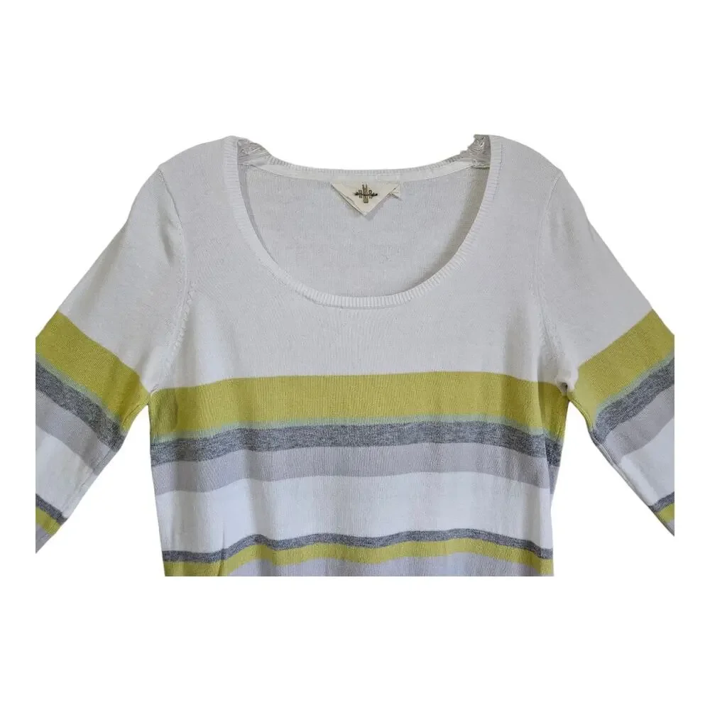 ANTHROPOLOGIE HWR Monogram Women's M Sweater Striped 3/4 Sleeve Cotton 36